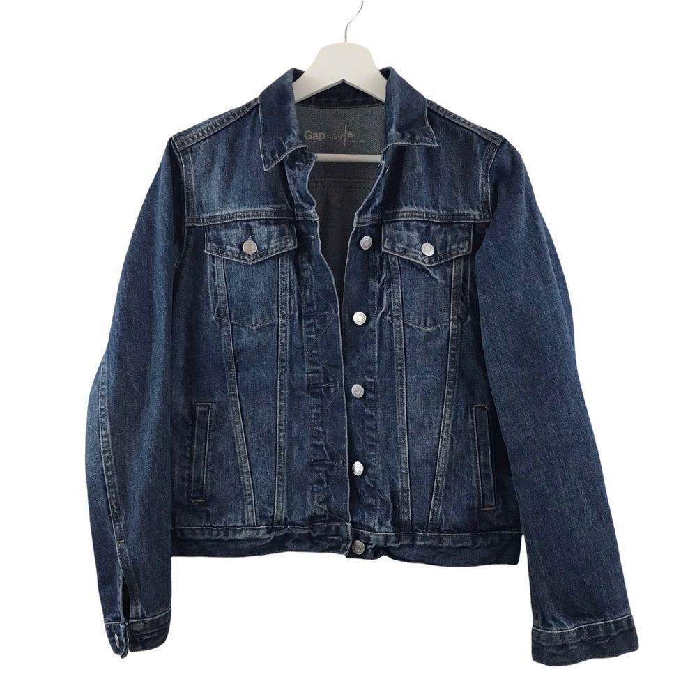 GAP 1969 Women's S Saddle Jean Jacket Dark Denim Trucker Western 100% Cotton